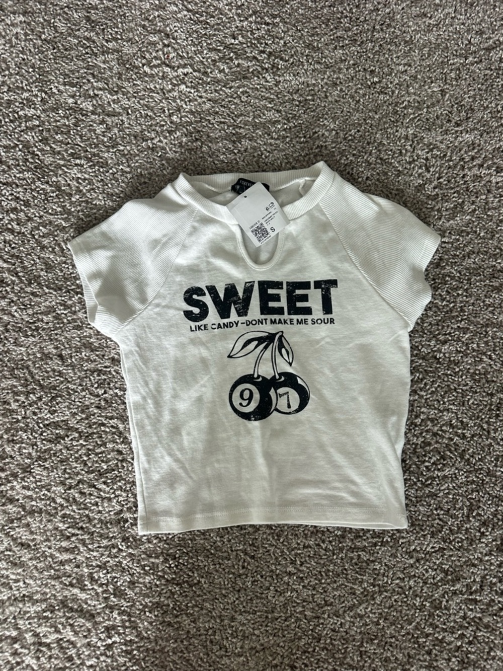 Forever 21 White Crop Tee with Black 'SWEET' Graphic